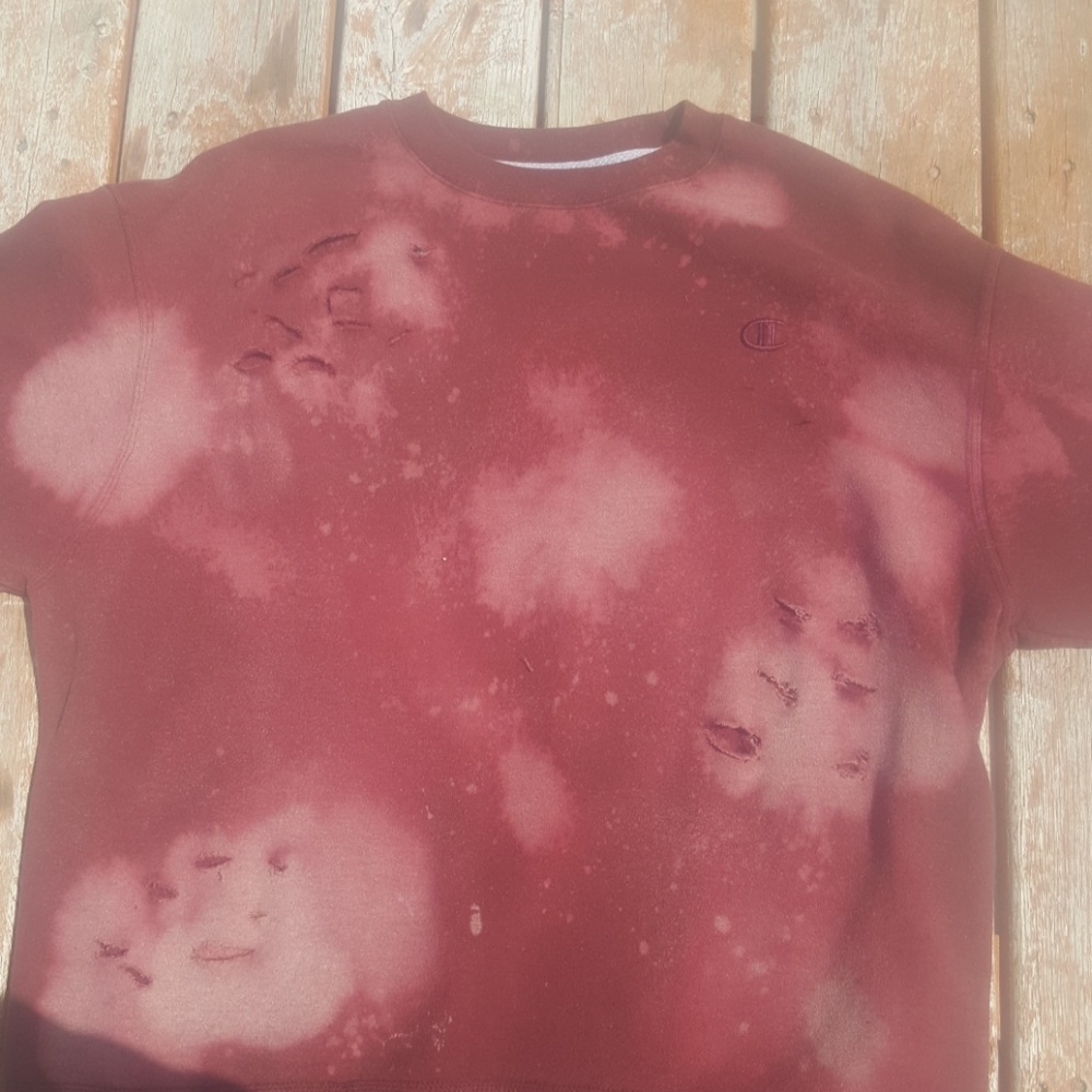 Champion sweater, bleached and cut